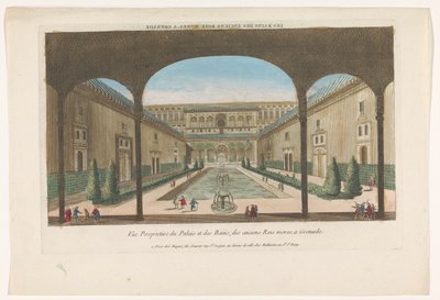 View of a Courtyard with Fountains of the Alhambra in Granada by Jacques Gabriel Huquier