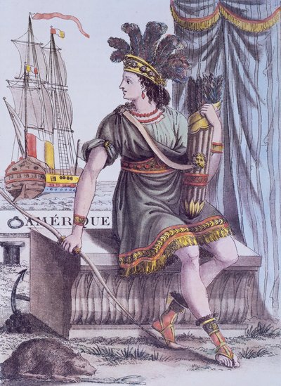 Title page from the Encyclopedia of Voyages, depicting an allegory of America by Jacques Grasset de Saint Sauveur
