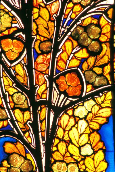 Nancy, Art Nouveau, Hotel Bergeret, Stained glass roses & seagulls by Jacques Gruber