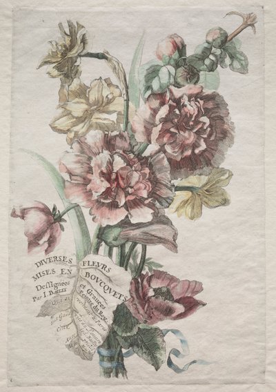 Divers fleurs mises en boucquets: No. 1 - Hollyhocks and Narcissus by Jacques I Bailly