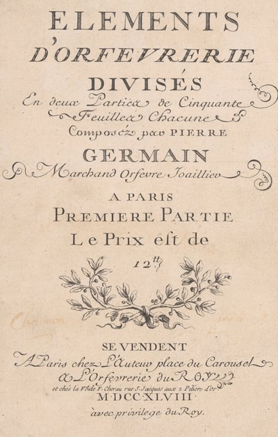 Elements of Goldsmithing Divided into Two Parts of Fifty Sheets, 1748 by Jacques Jean Pasquier