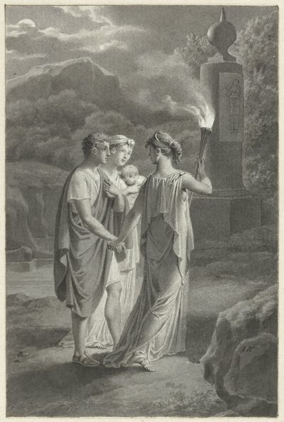Design for a Book Illustration with a Young Family and a Woman with a Torch by Jacques Kuyper