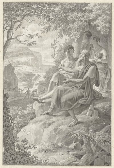 Design for a Book Illustration with an Old Storyteller, a Young Family, and Various Animals by Jacques Kuyper