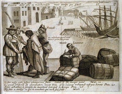 17th Century Engraved Illustration from a Collection of Proverbs by Jacques Lagniet