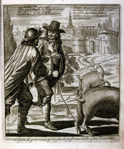 17th Century Engraved Illustration from a Collection of Proverbs by Jacques Lagniet