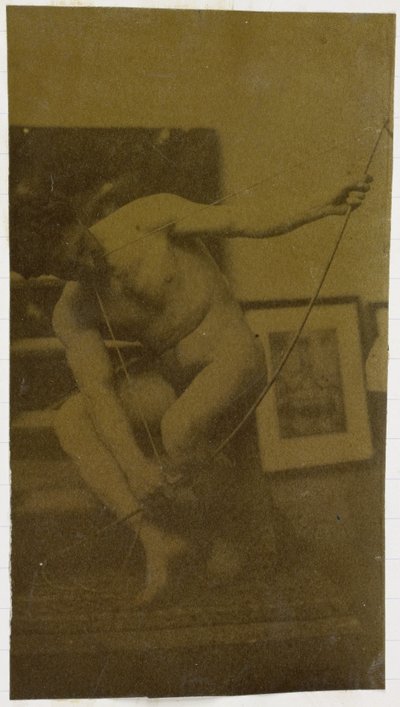 Study of a Male Nude Model, Crouching with Bow in Hand Seen from the Front, in the Studio of Jacques de Lalaing by Jacques Lalaing (attributed to)
