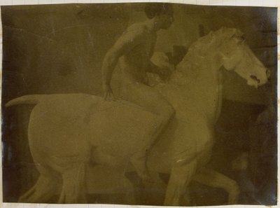 Study of a Male Nude Model, Seated on a Plaster Horse, in the Studio of Jacques de Lalaing, Possibly Preliminary Study for Equestrian Portrait, Museum of Fine Arts Ghent by Jacques Lalaing (attributed to)