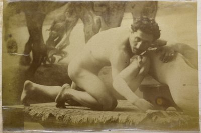 Study of a Male Nude Model, Lying on the Ground and Wrestling with Mannequin, in the Studio of Jacques de Lalaing, Possibly Preliminary Study for the Painting The Wrestlers by Jacques Lalaing (attributed to)