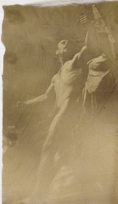 Study of a male nude model with hand in a structure, seen from below, in the studio of Jacques de Lalaing by Jacques Lalaing (attributed to)
