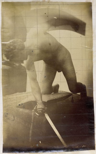 Study of a Male Nude Model, Kneeling with Sword and Shield in Hand, in the Studio of Jacques de Lalaing by Jacques Lalaing (attributed to)
