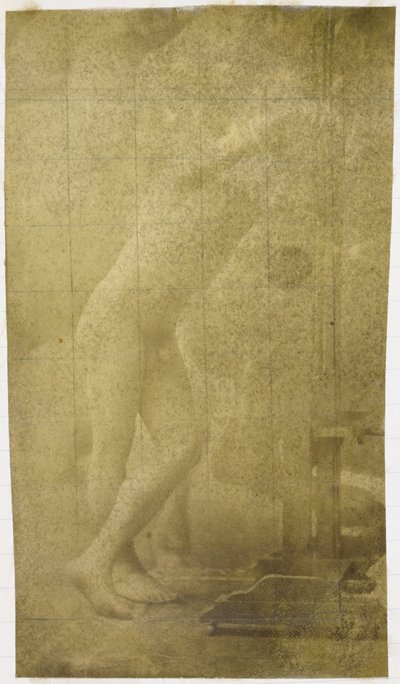Study of a Male Nude Model, Standing and Leaning Against an Easel, in the Studio of Jacques de Lalaing by Jacques Lalaing (attributed to)