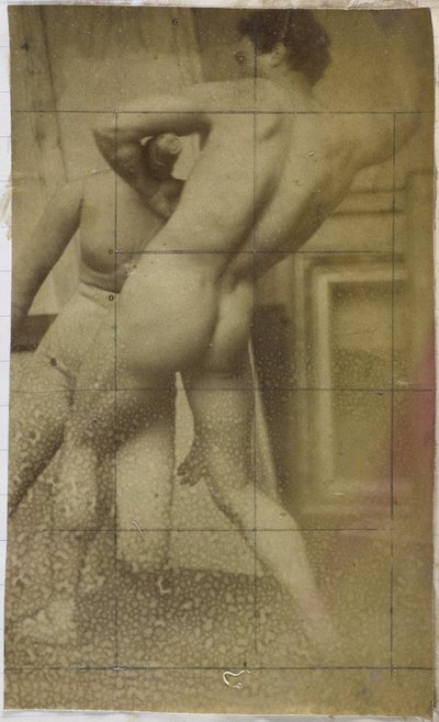 Study of a Male Nude Model, Standing, Seen from the Back and Wrestling with Mannequin, in the Studio of Jacques de Lalaing, Possibly Preliminary Study for the Painting The Wrestlers by Jacques Lalaing (attributed to)
