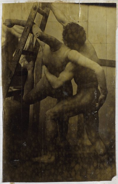 Study of a Male Nude Model, Wrestling with a Dummy, in the Studio of Jacques de Lalaing by Jacques Lalaing (attributed to)