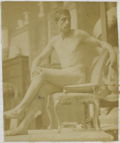 Study of a Male Nude Model, Sitting on a Fauteuil and Seen from the Back, in the Studio of Jacques de Lalaing by Jacques Lalaing (attributed to)