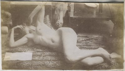 Study of a Female Nude Model, Lying on a Tiger Skin, in the Studio of Jacques de Lalaing by Jacques Lalaing (attributed to)