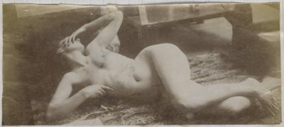 Study of a Female Nude Model, Lying on a Tiger Skin, in the Studio of Jacques de Lalaing by Jacques Lalaing (attributed to)