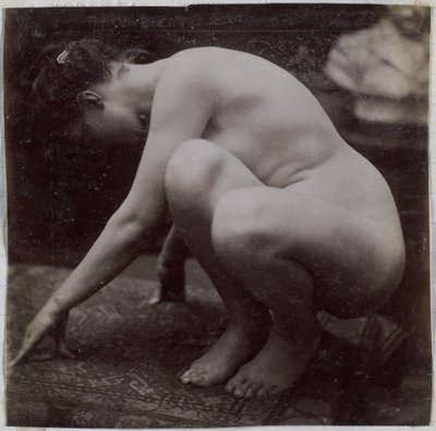 Study of a female nude model, seen from the side, in the studio of Jacques de Lalaing, preliminary study for element for a fountain in Musee des Beaux arts, Tournai and for circular fountain by Jacques Lalaing (attributed to)