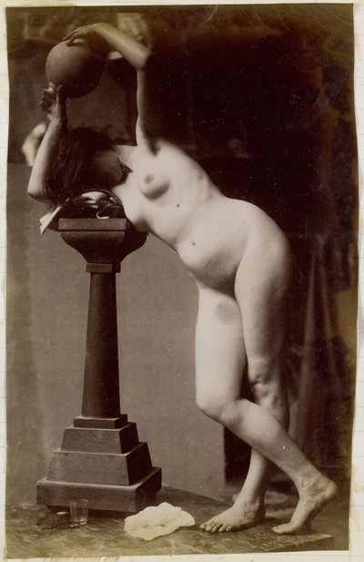 Study of a female nude model, seen from the front, in the studio of Jacques de Lalaing, preliminary study for circular fountain by Jacques Lalaing (attributed to)