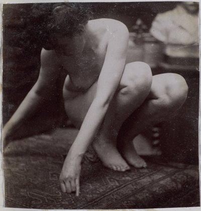 Study of a female nude model, seen from the front, in the studio of Jacques de Lalaing, preliminary study for element for a fountain in Musee des Beaux arts, Tournai and for circular fountain by Jacques Lalaing (attributed to)