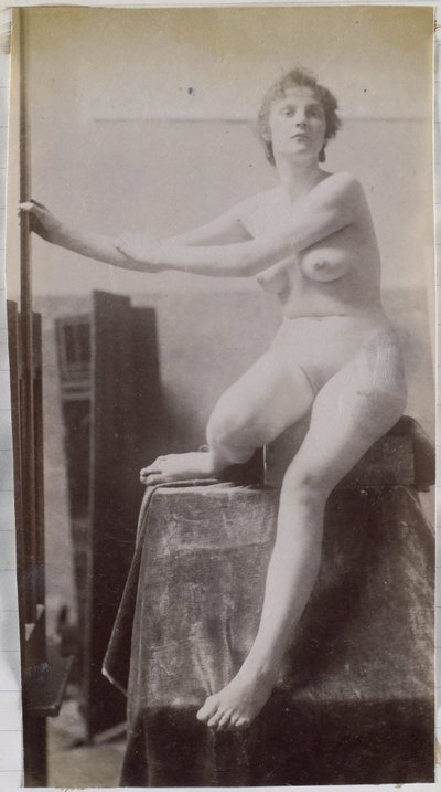 Study of a Female Nude Model, Sitting and Seen from the Front, in the Studio of Jacques de Lalaing, Preliminary Study for the Fernand Scribe Tomb Monument in the Cemetery of Ghent by Jacques Lalaing (attributed to)