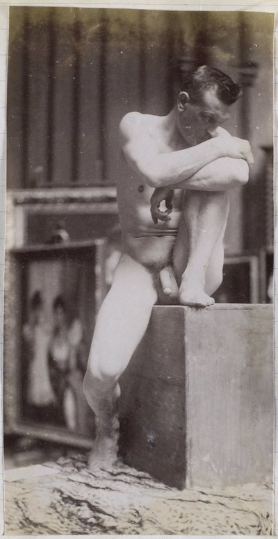Study of a Sitting Male Nude Model in the Studio of Jacques de Lalaing by Jacques Lalaing (attributed to)