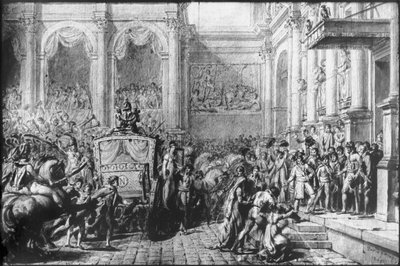 Back from the Consecration, Napoleon arriving at the Hotel de Ville, Paris by Jacques Louis David