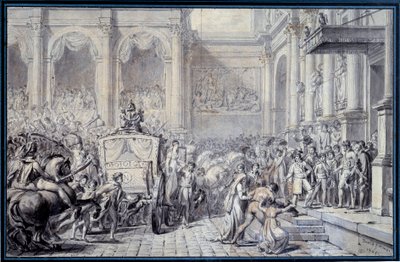 The arrival of the carriage of Emperor Napoleon I (1769-1821) at the Hotel de Ville de Paris on 16/12/1804 on the occasion of his government. Drawing by Jacques Louis David (1804) by Jacques Louis David