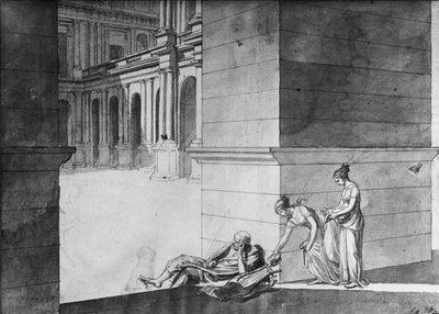 Two Young Girls Bringing Bread to Homer Asleep, c.1794 by Jacques Louis David