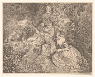 Elegant Company Making Music in a Garden by Jacques Philippe Le Bas