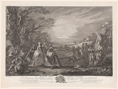 Landscape with Four Figures Visiting a Military Camp by Jacques Philippe Le Bas