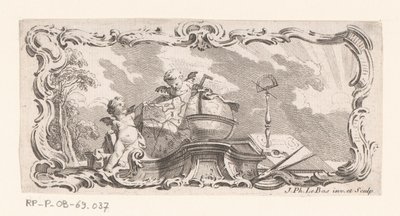 Vignette with Two Putti with Map, Globe, and Measuring Instruments by Jacques Philippe Le Bas