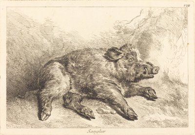 Wild Boar Lying Down, Head to the Right by Jacques Philippe Le Bas and Jean Eric Rehn after Jean Baptiste Oudry