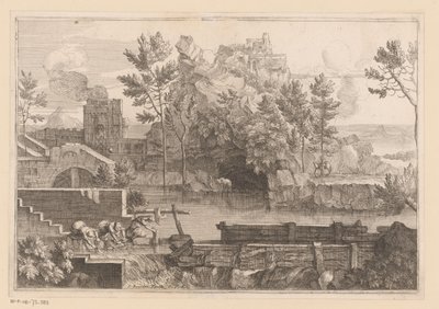 Landscape with Lake and Three Bathing Women by Jacques Prou