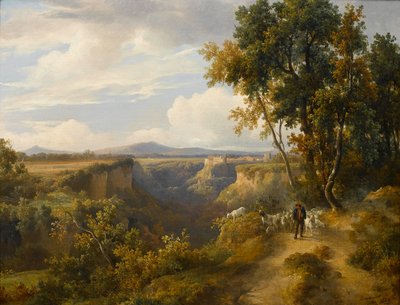 A Goatherder and His Flock in an Italianate Landscape, Possibly Faleria by Jacques Raymond Brascassat