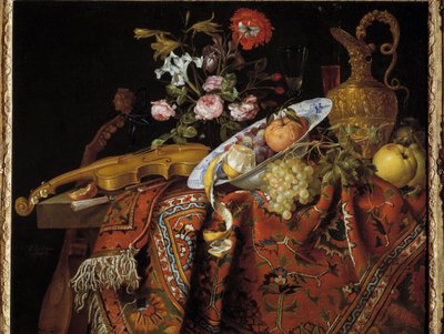 Still life with violin and aquamarine. Painting by Jacques Samuel Bernard (1615-1687) by Jacques Samuel Bernard