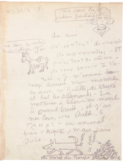 Autograph letter with drawings by Jacques Vache
