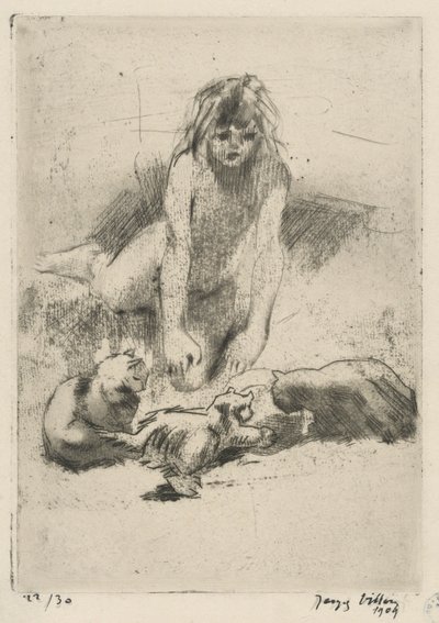 Minne and the Drinking Cats, from the suite The Bath of Minne by Jacques Villon