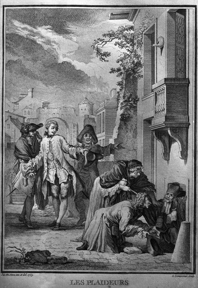 Les Plaideurs - Illustration after Jacques de Seve for the works of Jean Racine, poet tragique francais. engraving of 1760 by Jacques de (after) Seve