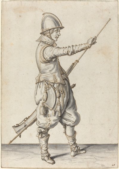Elegantly Dressed Soldier Tamping His Caliver by Jacques de Gheyn II