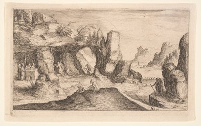 Landscape with a Grotto and Hermits, from Landscapes by Jacques de Gheyn II