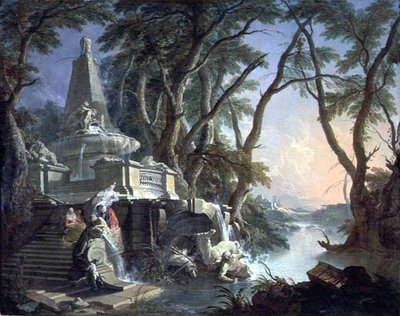 The Pyramid Fountain with a Broken Statue of Neptune, or Landscape: The River by Jacques de Lajoüe