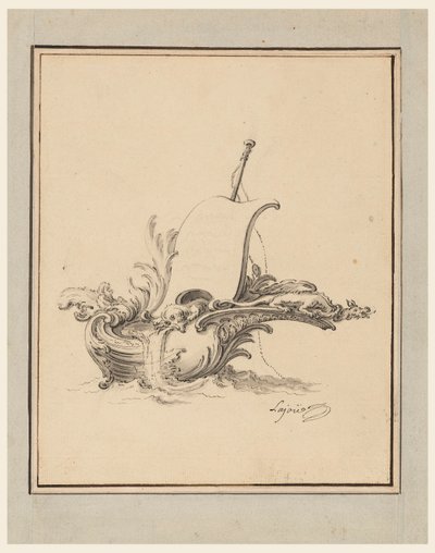 Design for an Escutcheon in Form of Boat with Sail, for Recueil Nouveau de Differens Cartouches, 1734 by Jacques de Lajoüe