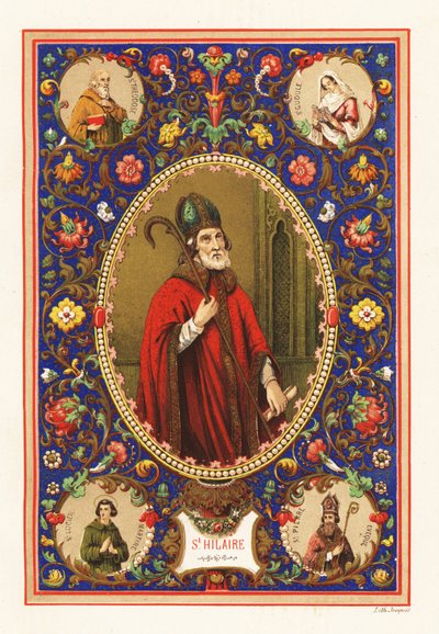 Portrait of Saint Hilary, Bishop of Poitiers, with Mitre and Crook, within Decorative Border of Foliage by Jacquet Jacquet