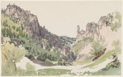 A Seated Man Contemplating a Sunlit Mountain Valley by Jakob Alt