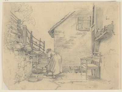Working Woman in Front of a Small House by Jakob Becker