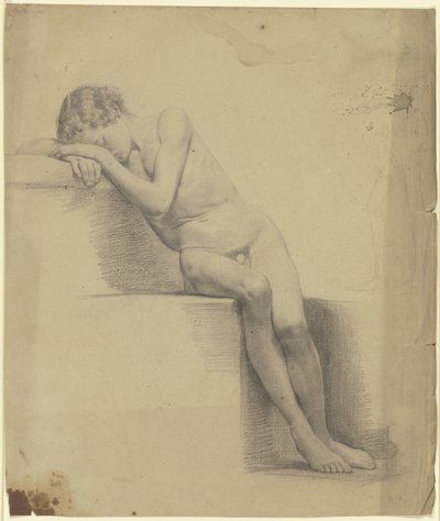 Seated Male Nude, Head Resting on Right Arm by Jakob Becker