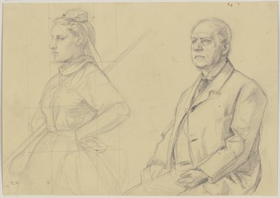 Study Sheet: Seated Gentleman and Peasant Girl in Half Figure by Jakob Becker