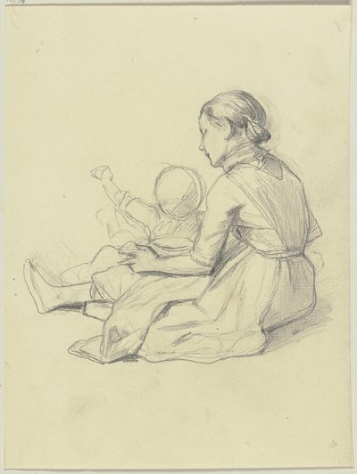 Young Girl with Child by Jakob Becker
