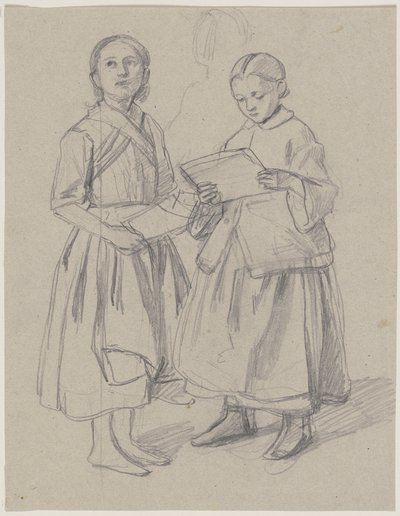 Two Girls Singing from a Music Sheet by Jakob Becker