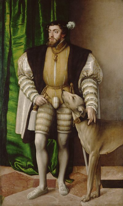 Portrait of Emperor Charles V with Dog by Jakob Seisenegger
